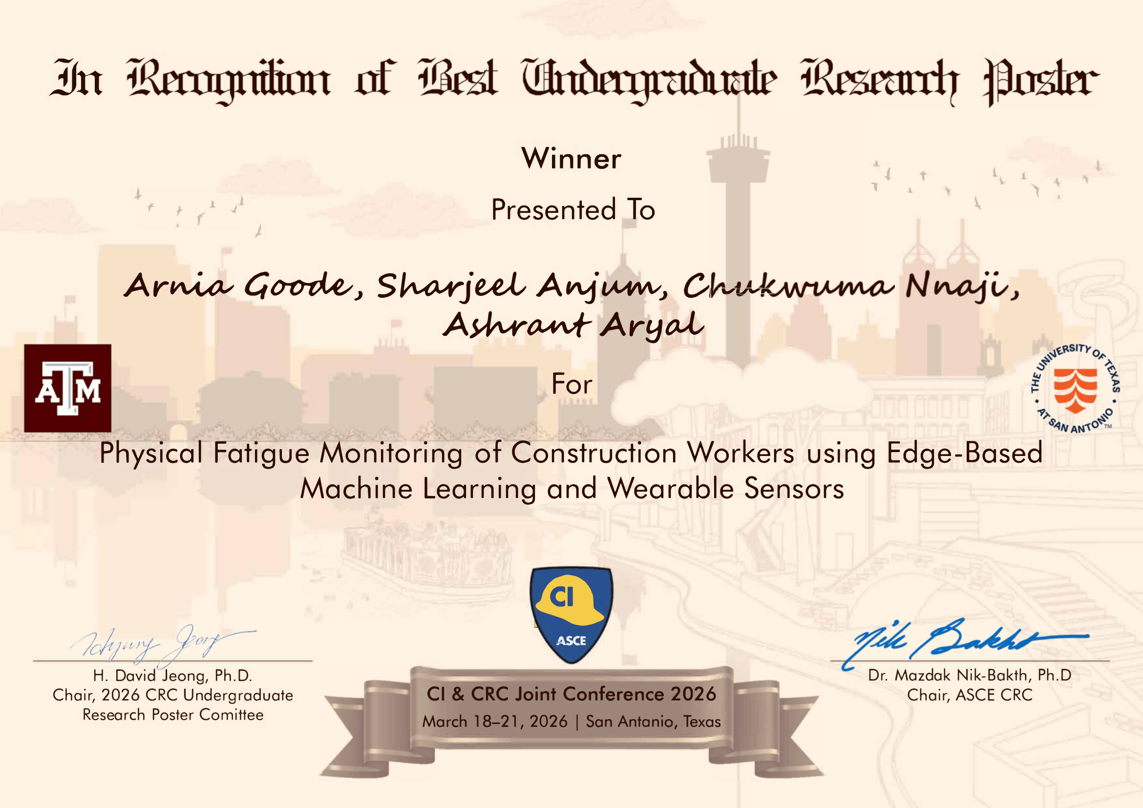 Arnia Goode receiving Best Undergraduate Poster Award – CSCE 2026